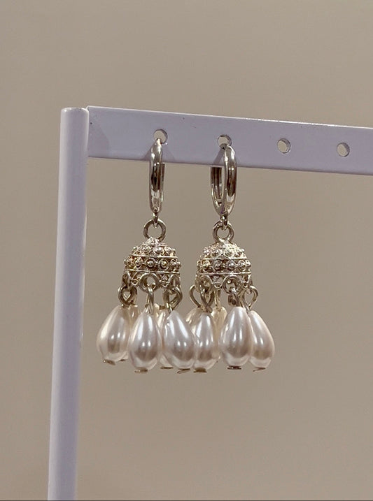 Silver Pearl jhumkas