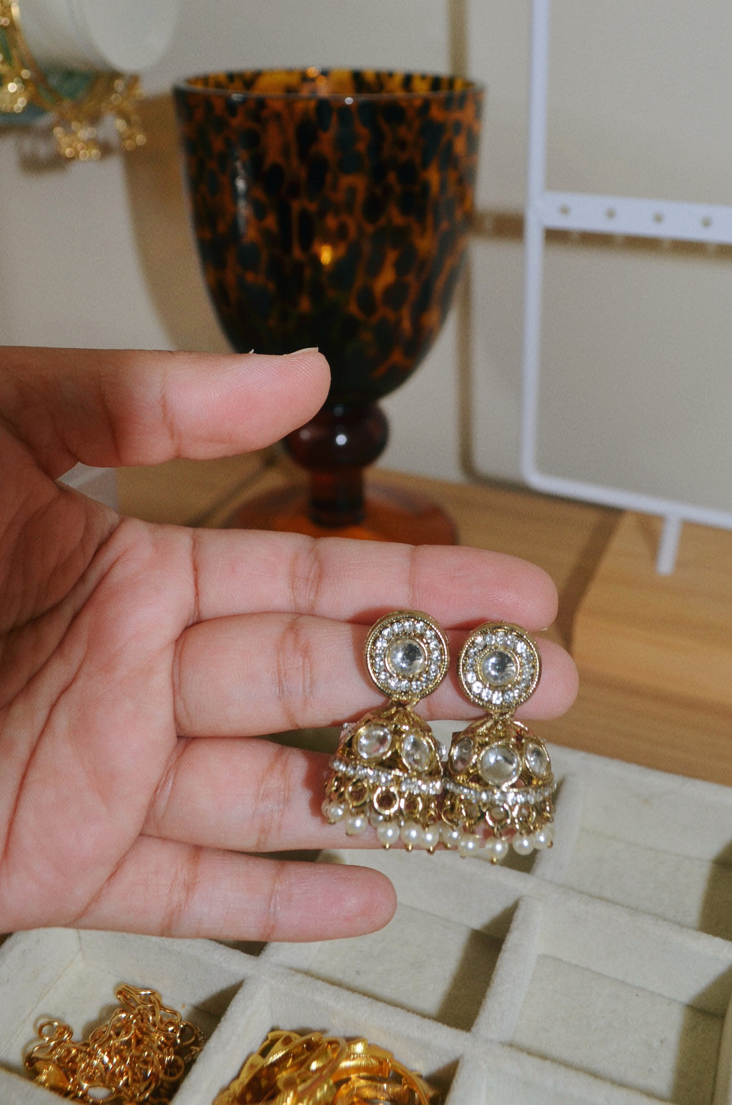 Small champagne Rani jhumkas