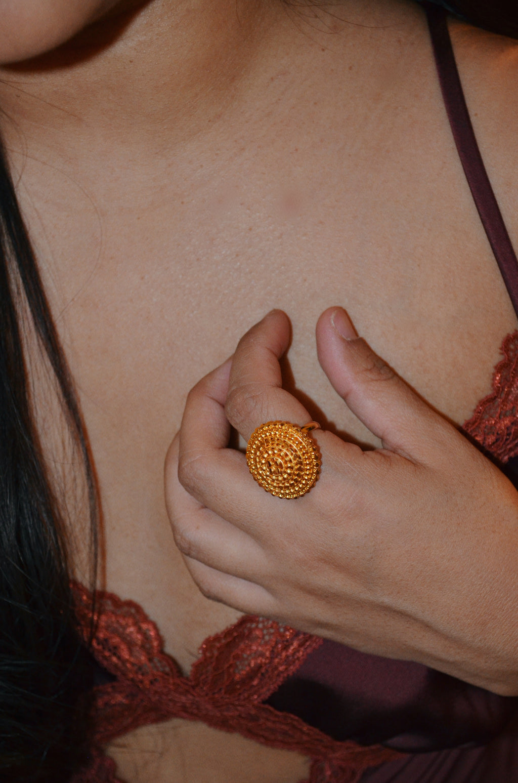 Round gold plated adjustable ring