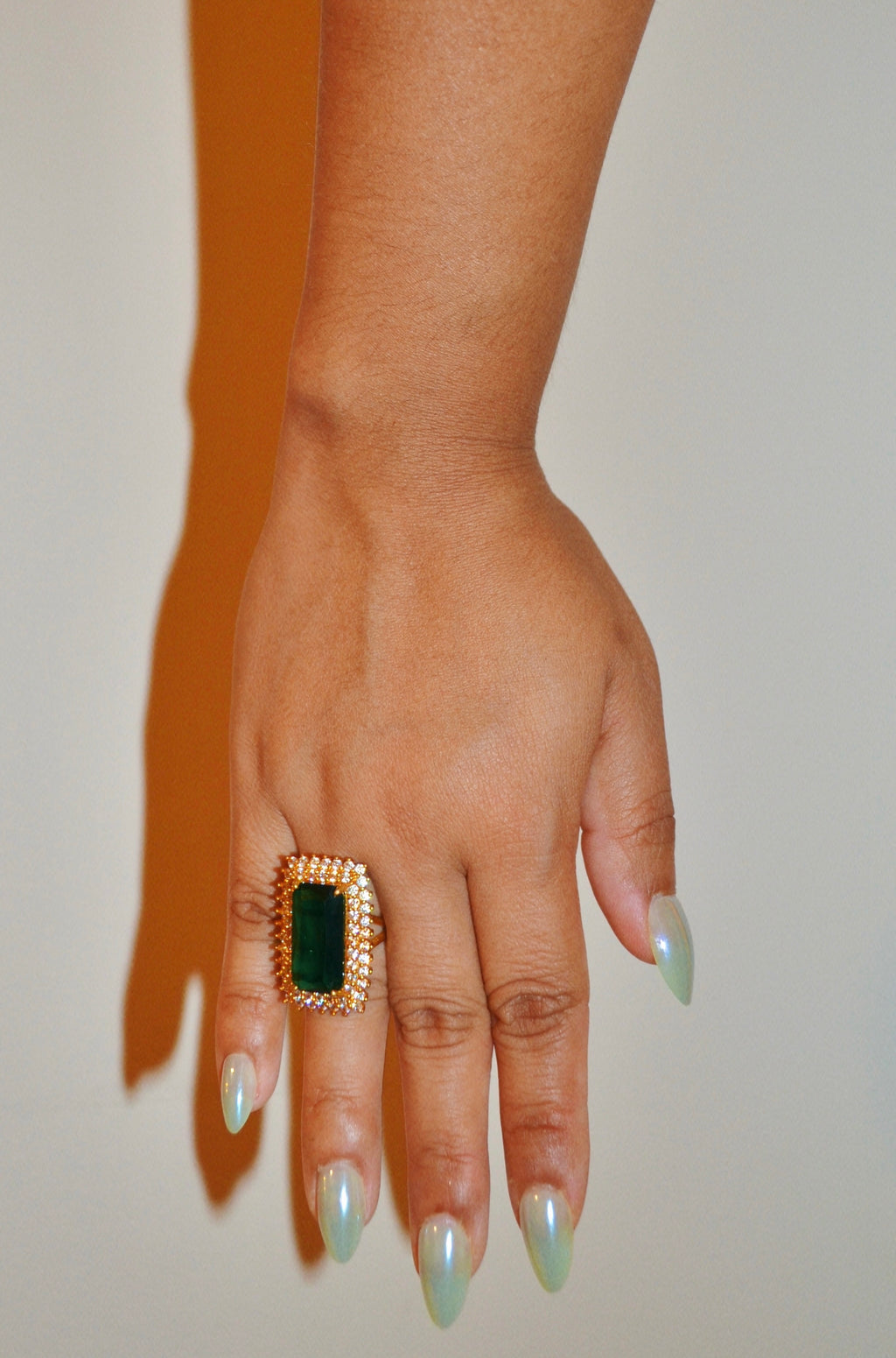 14k gold filled Emerald green adjustable cocktail ring