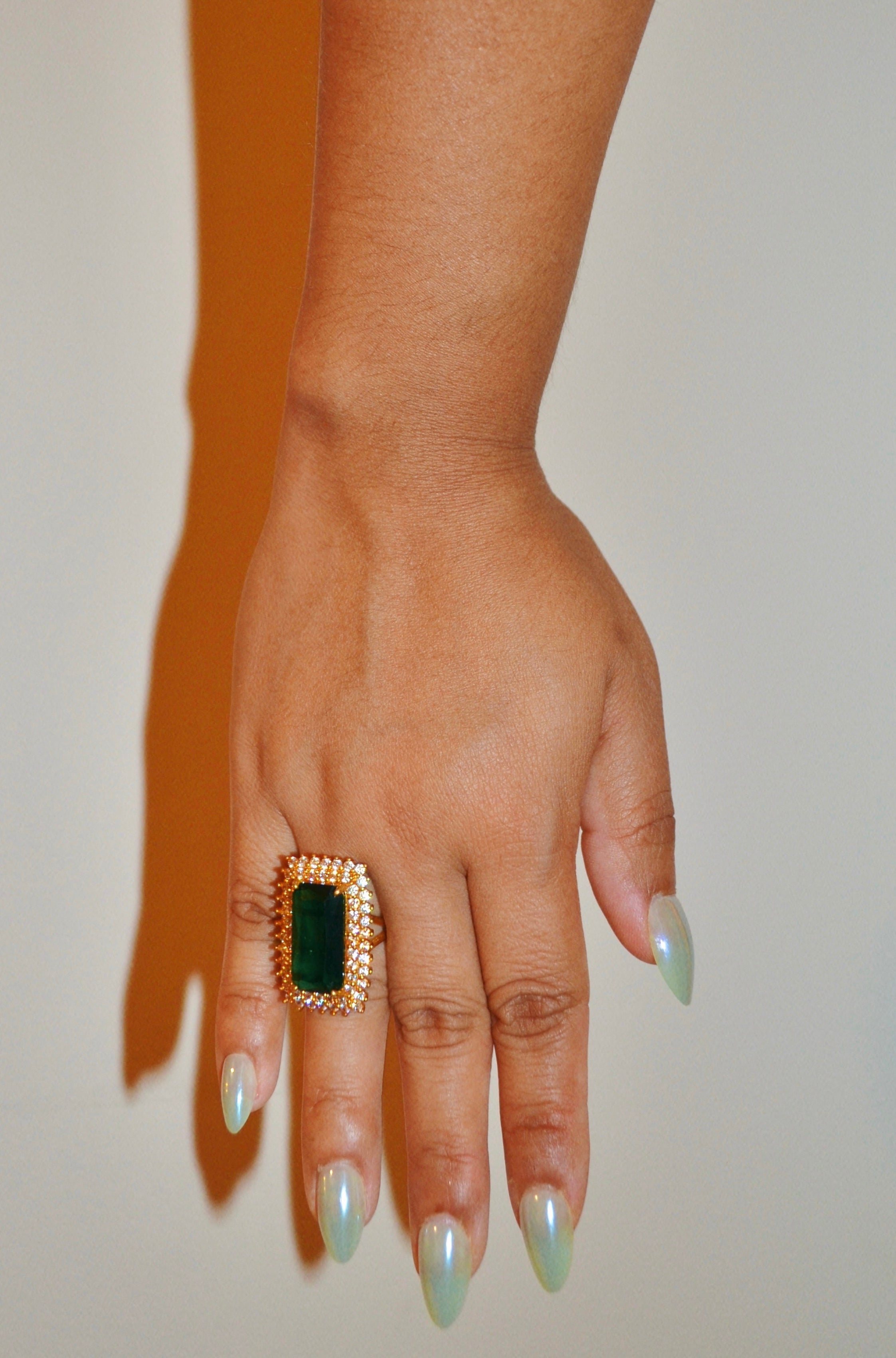 14k gold filled Emerald green adjustable cocktail ring