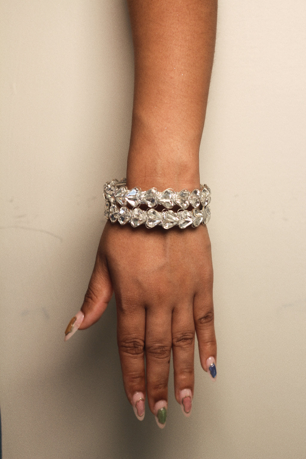 Silver crystal heart bangles