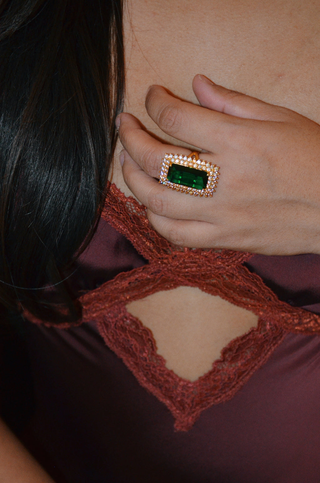 14k gold filled Emerald green adjustable cocktail ring