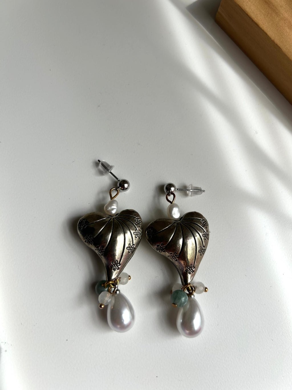 Silver heart jhumkas