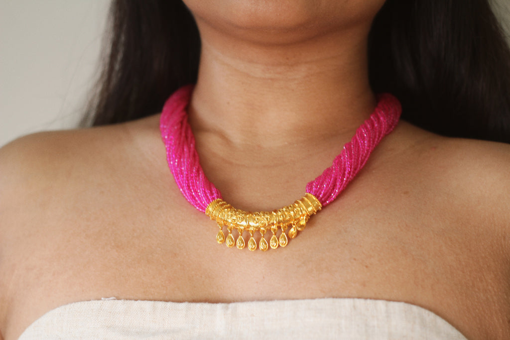Fuchsia beaded necklace