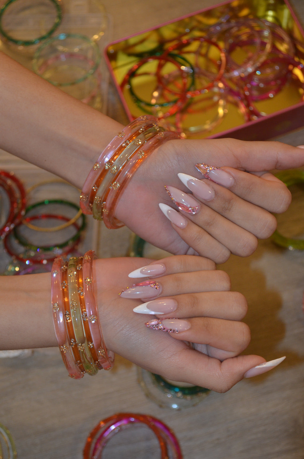 Warm ombré bangle stack