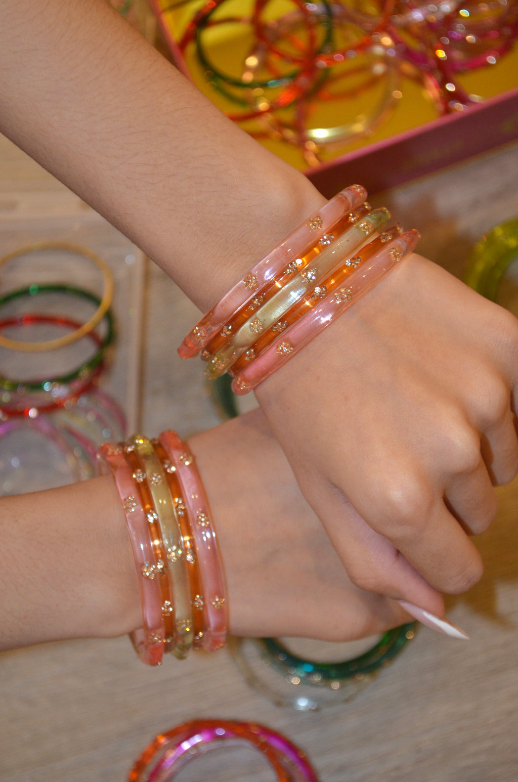 Warm ombré bangle stack