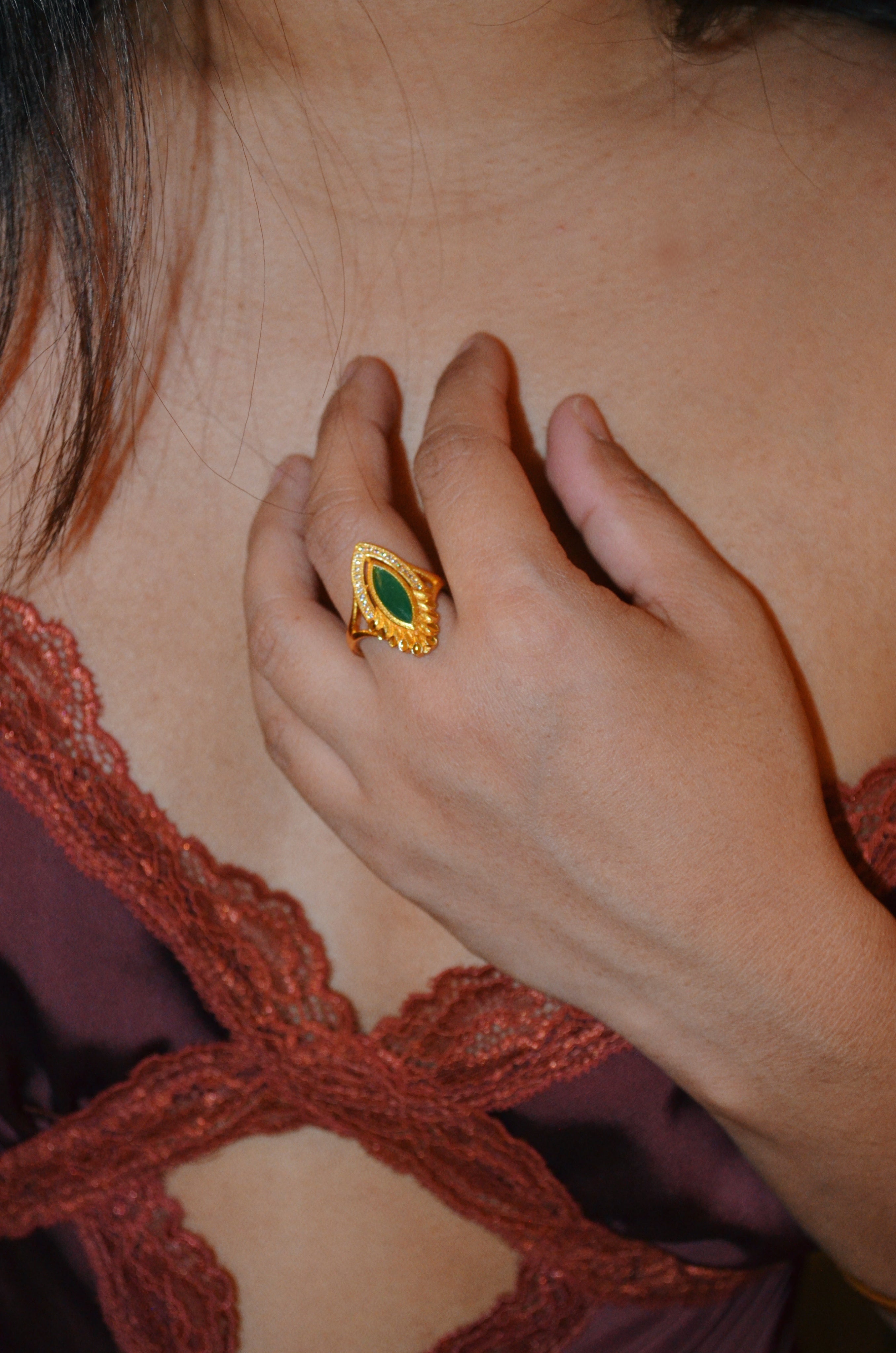 Royal green adjustable marquis ring