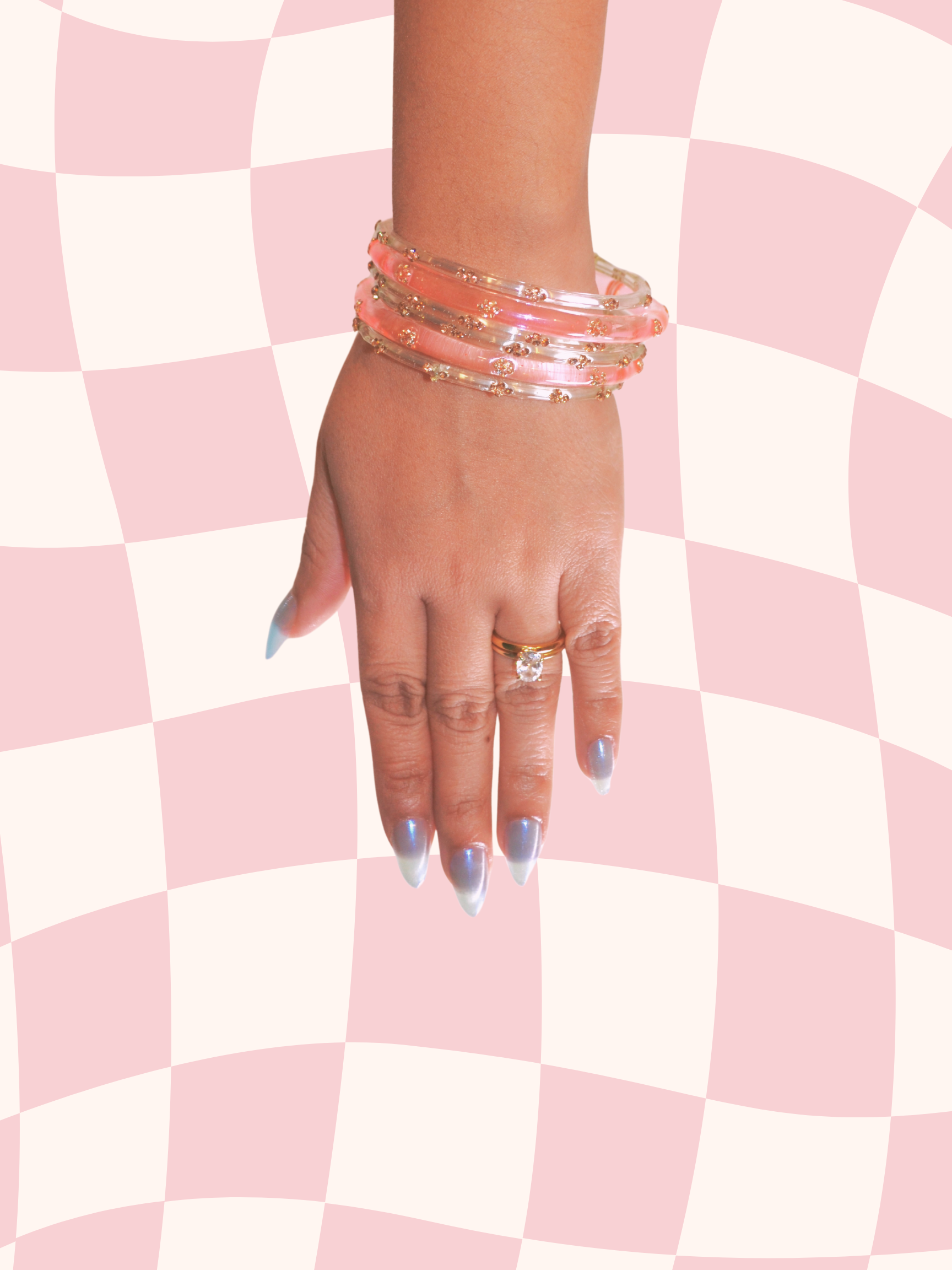 Champagne and roses bangle stack