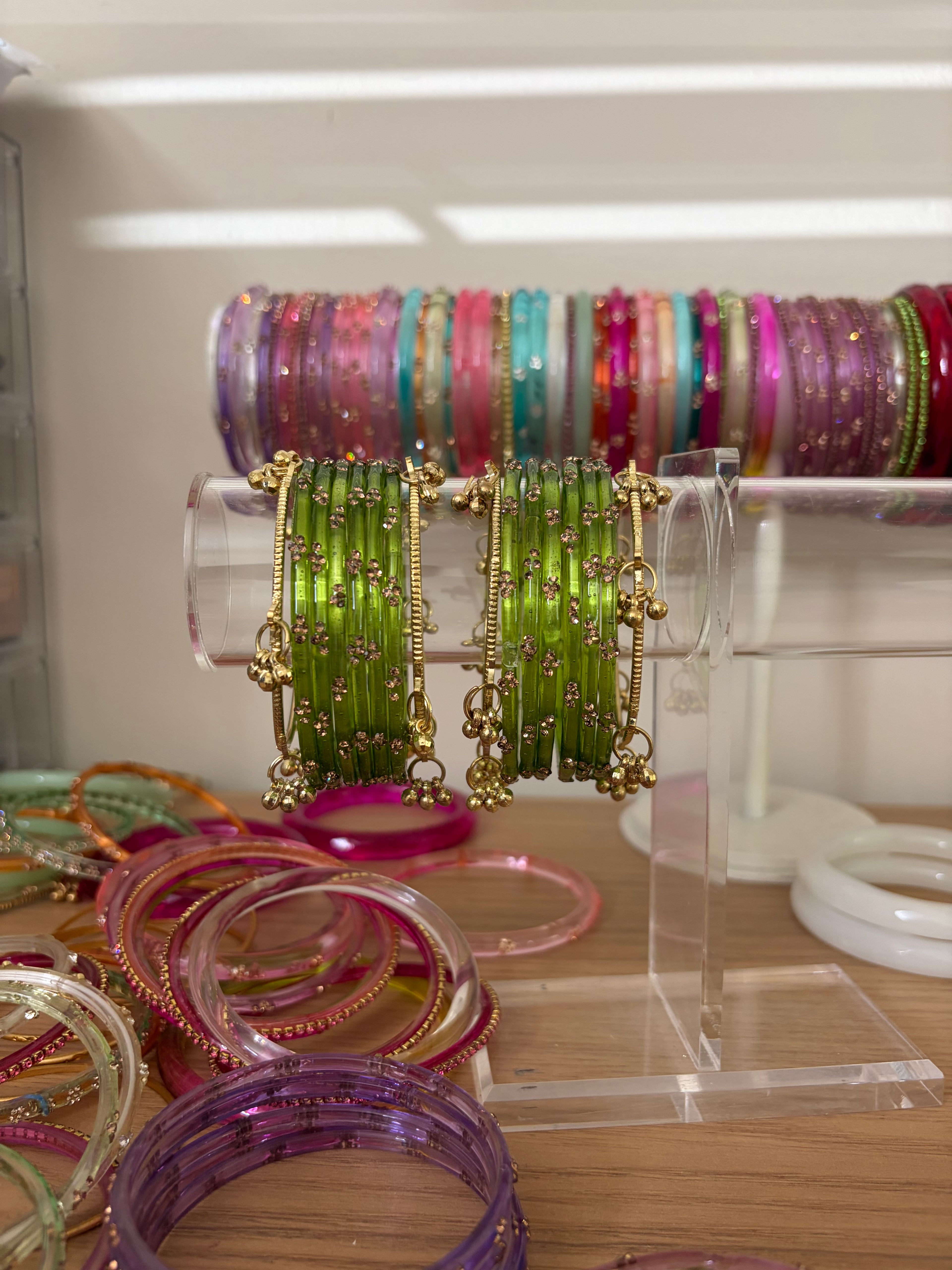 Pistachio Kashmiri bangle stack