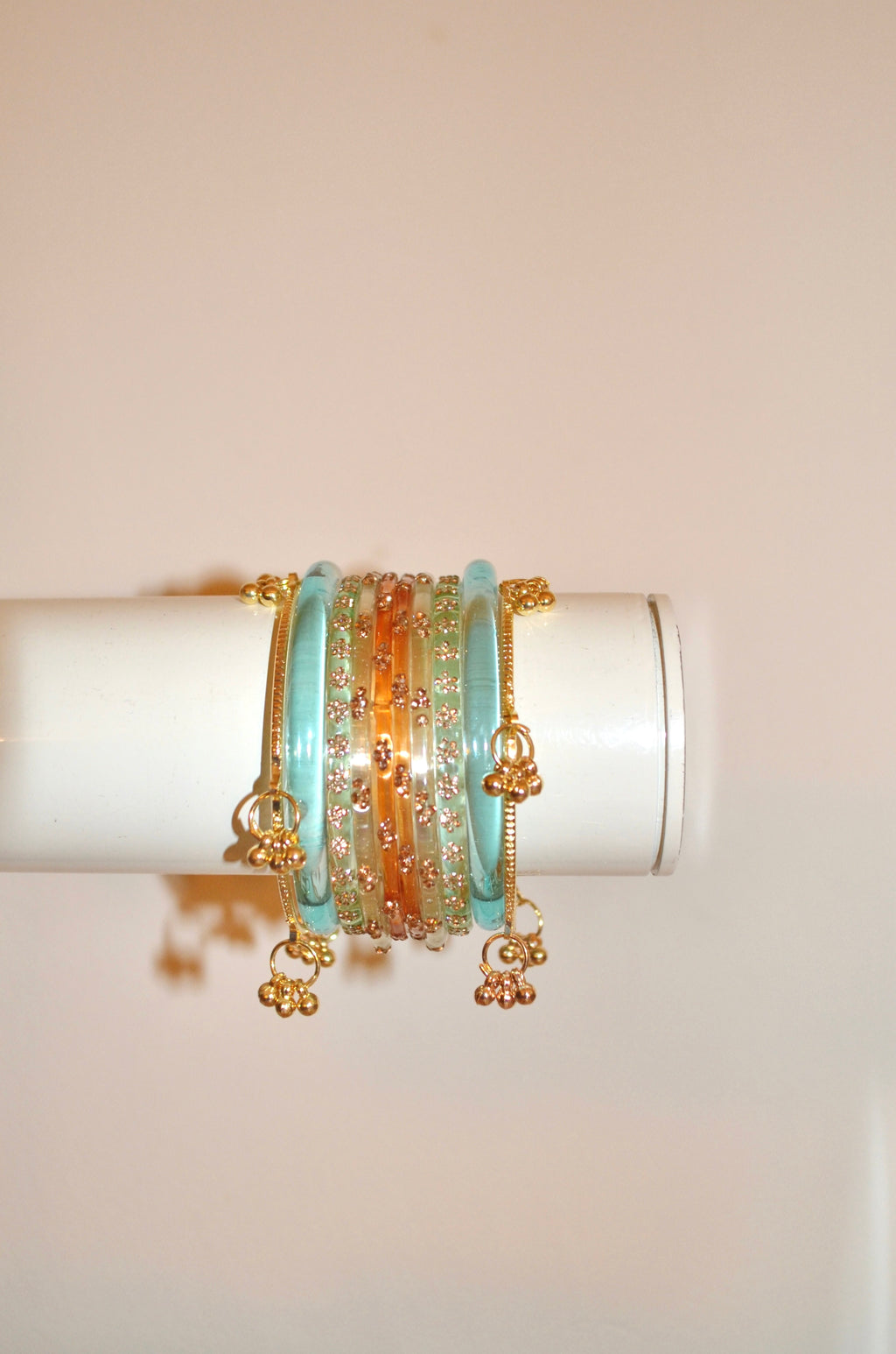 Flashing blue lights bangle stack