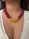 Maroon Nepali beaded necklace potey