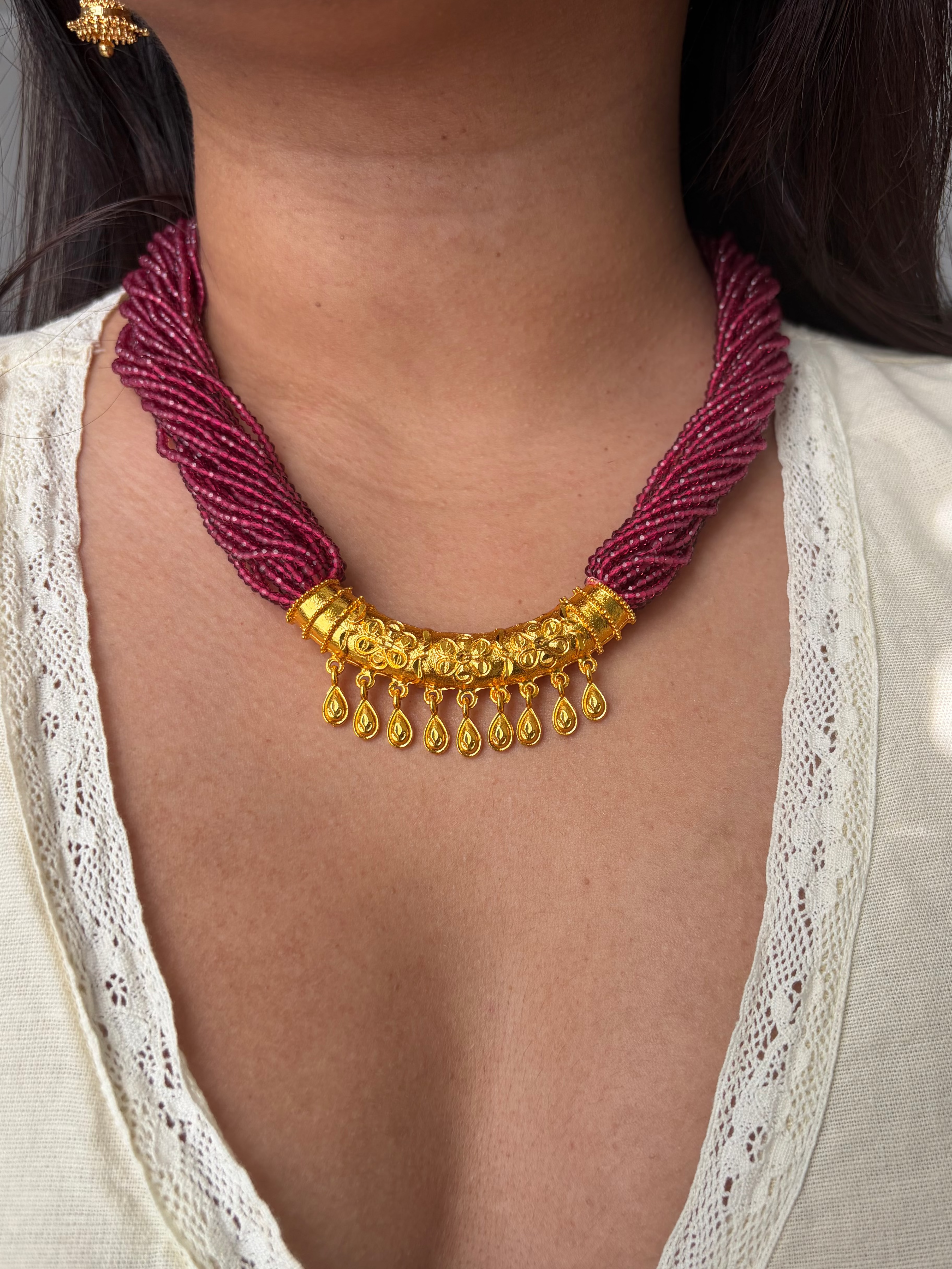 Maroon Nepali beaded necklace potey