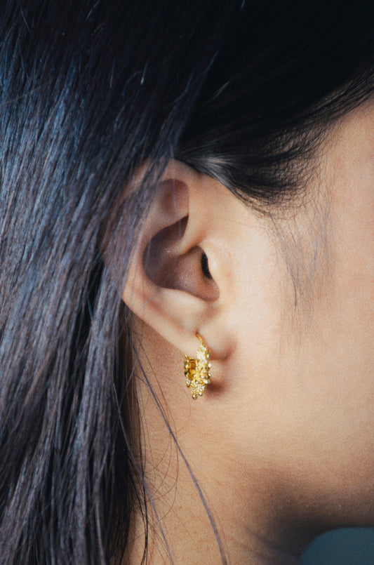 Gold filled rhinestone studded mini gold hoops