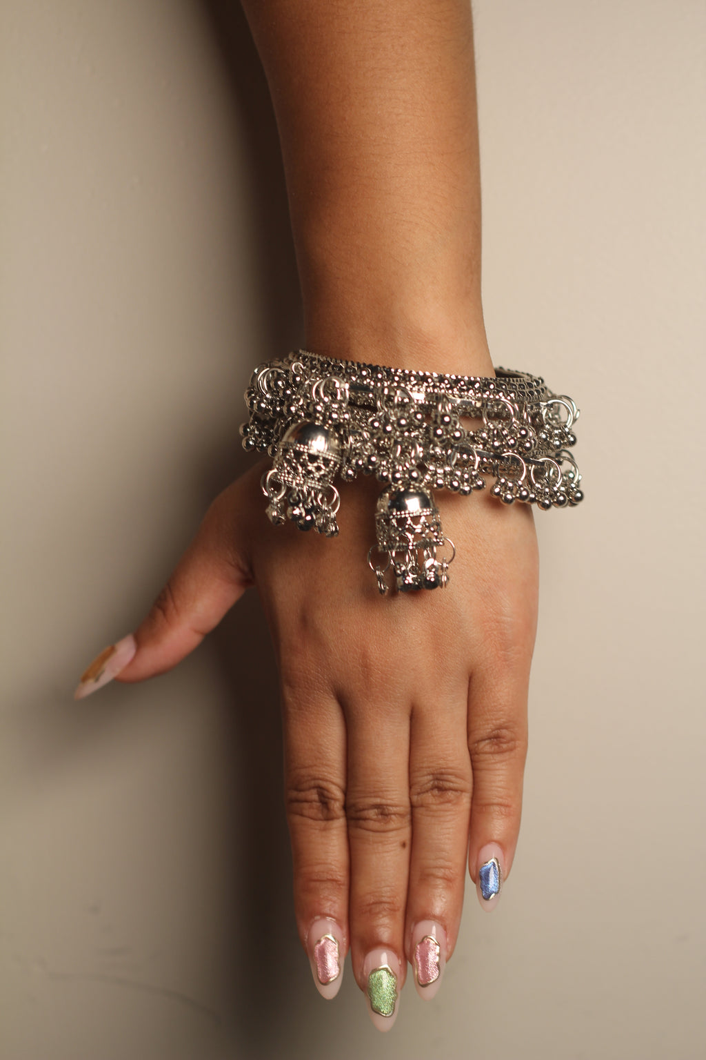 Silver oxidized jhumka bangle