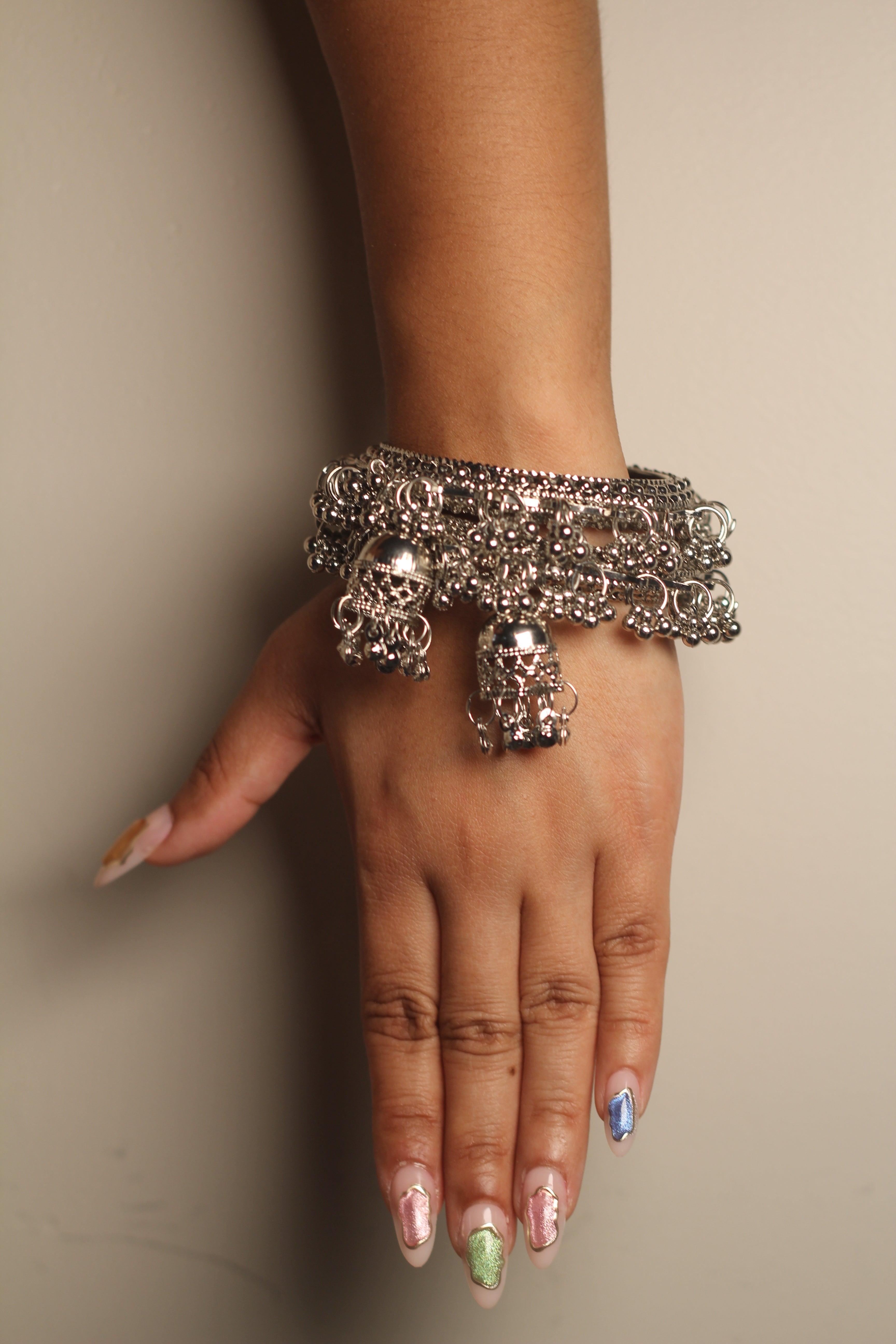 Silver oxidized jhumka bangle