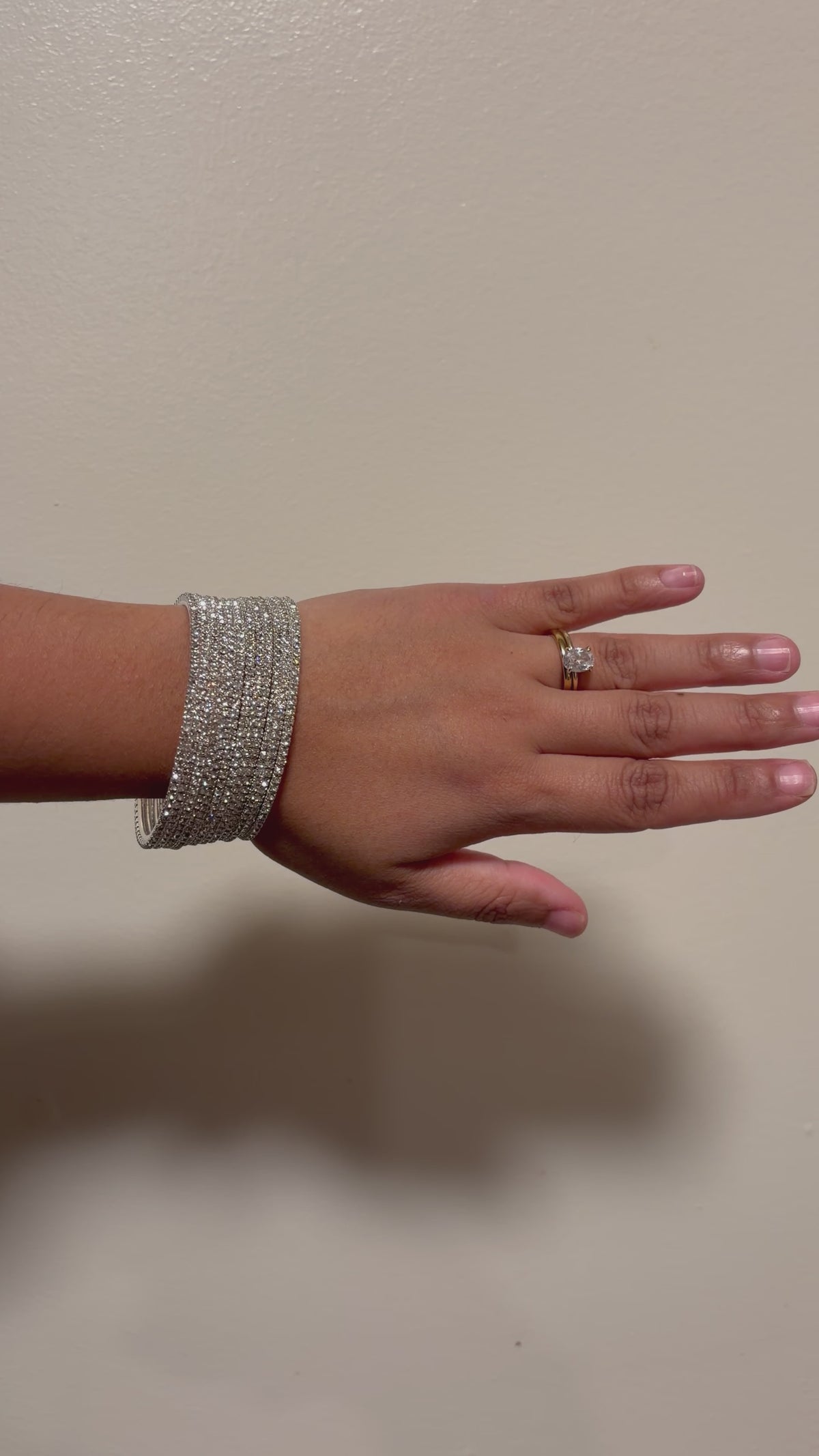 Silver CZ stones bangle set